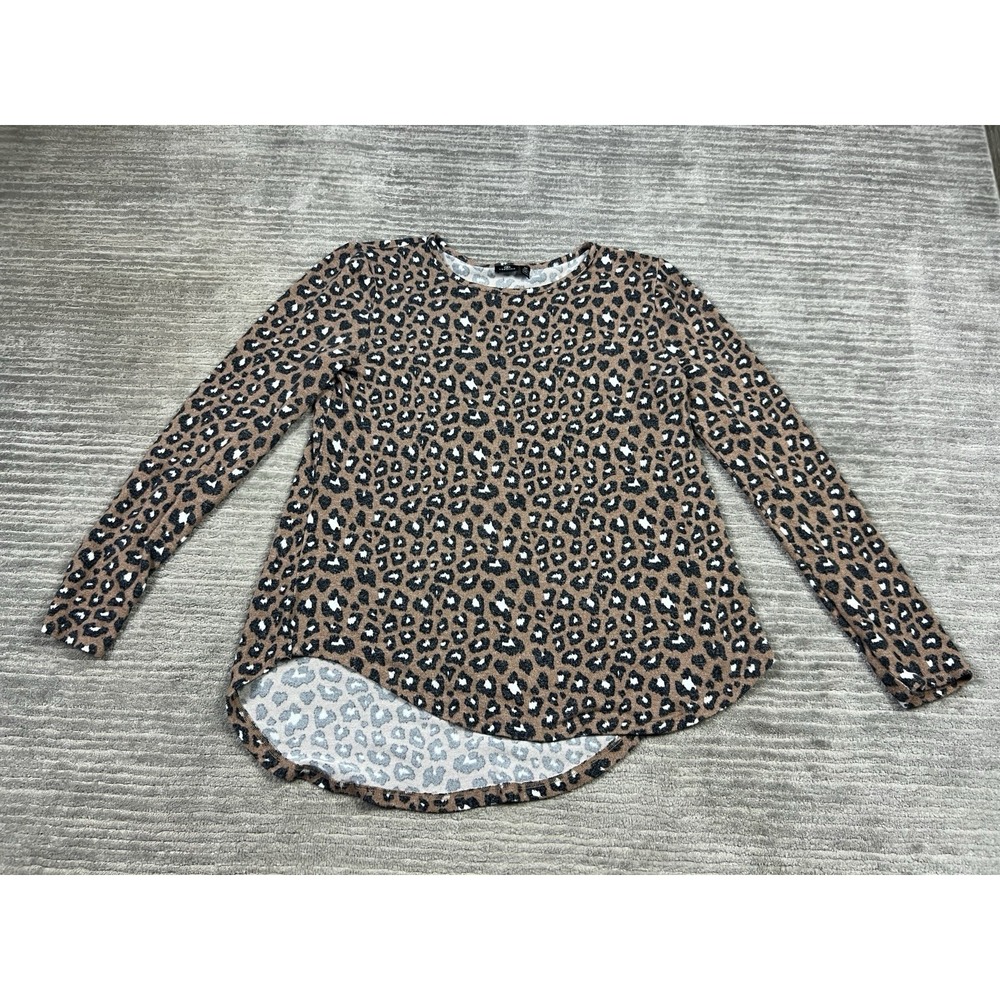 Versona Top Womens Medium Brown Animal Print Long Sleeve Rayon Blend